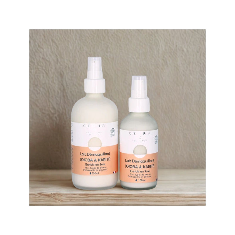 Lait démaquillant Jojoba & Karité certifié naturel – Enrichi à la soie - Cerra Cosmétiques