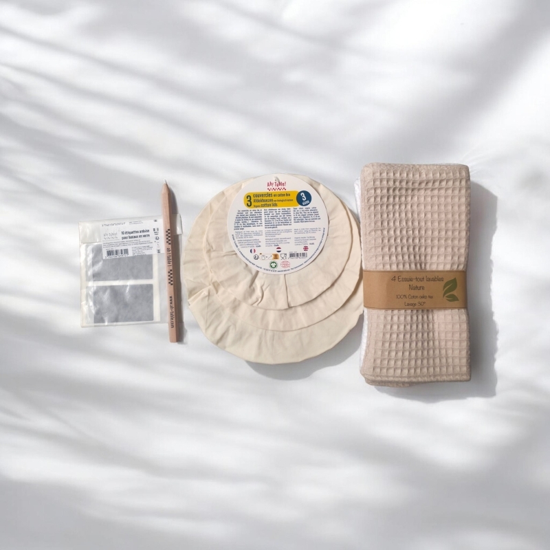 Kit accessoires lavables réutilisables | Organisation cuisine zéro déchet