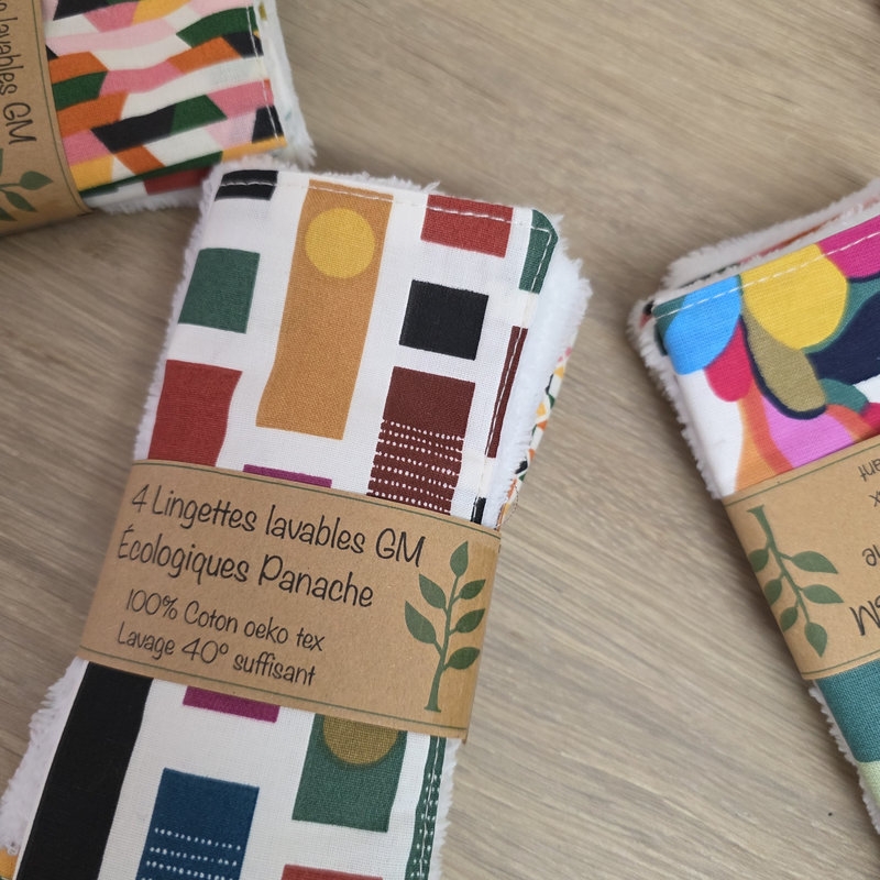 Lingettes démaquillantes lavables " Panache ", lot de 4 - Emmanuel Création
