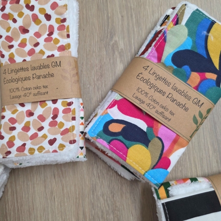 Lingettes démaquillantes lavables " Panache ", lot de 4 - Emmanuel Création